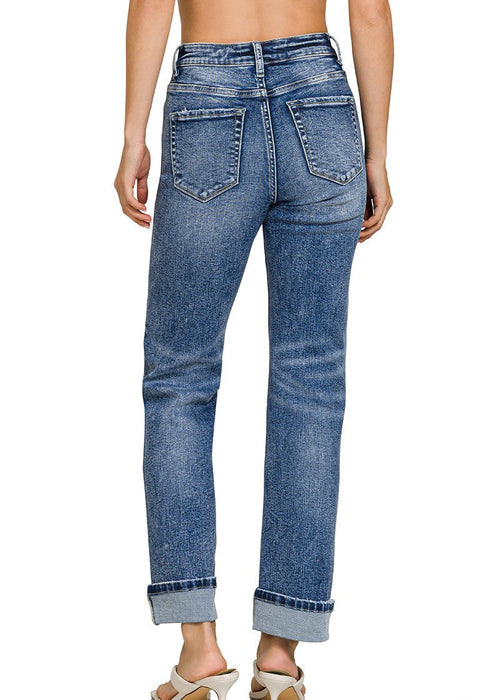 Zenana Cuffed Straight Denim Pants