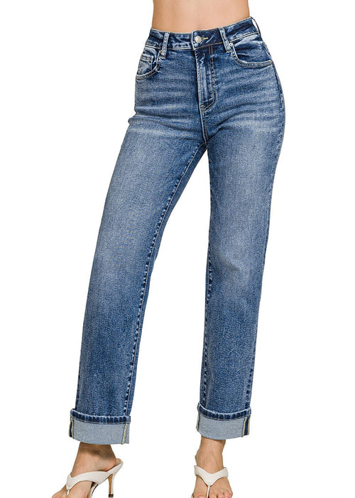 Zenana Cuffed Straight Denim Pants