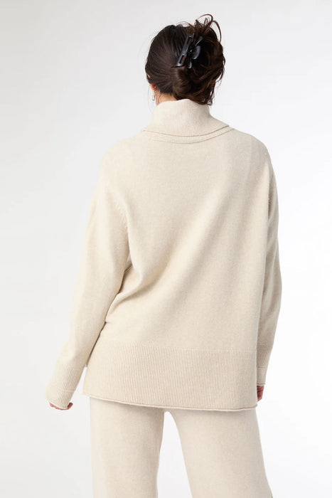 Heavenly-Luxe Cowl Neck with Rib Trim Detail - Oatmeal