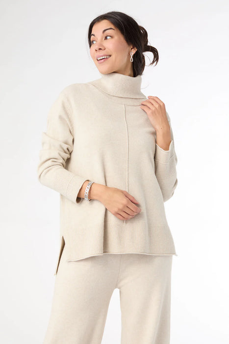 Heavenly-Luxe Cowl Neck with Rib Trim Detail - Oatmeal