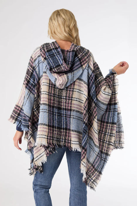 Copacabana Hooded Poncho - Sky Blue/Black/Natural