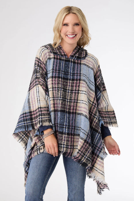 Copacabana Hooded Poncho - Sky Blue/Black/Natural