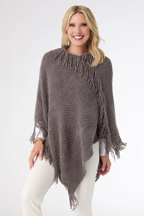 Annie Poncho With Fringe - Grey