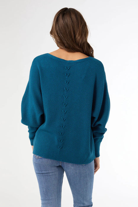 Relaxed Ciana Pullover Sweater with Lattice Back - Oceanside