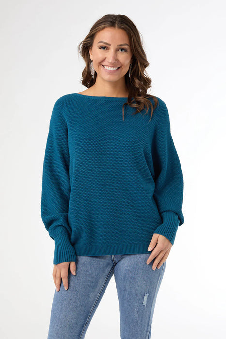 Relaxed Ciana Pullover Sweater with Lattice Back - Oceanside