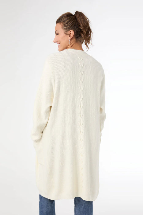 Ciana Lattice Back Cardigan with Pockets - Winter White