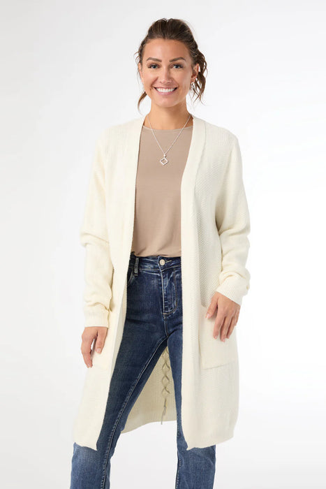 Ciana Lattice Back Cardigan with Pockets - Winter White