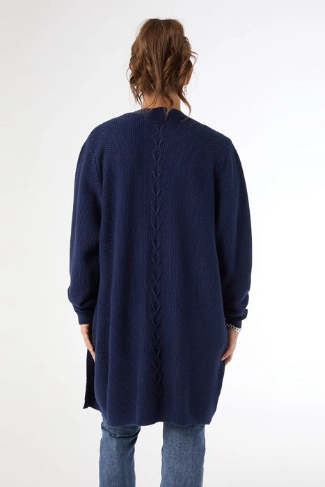 Ciana Lattice Back Cardigan with Pockets - Navy