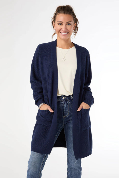 Ciana Lattice Back Cardigan with Pockets - Navy