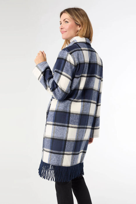 Devon Navy Plaid Open Front Shacket