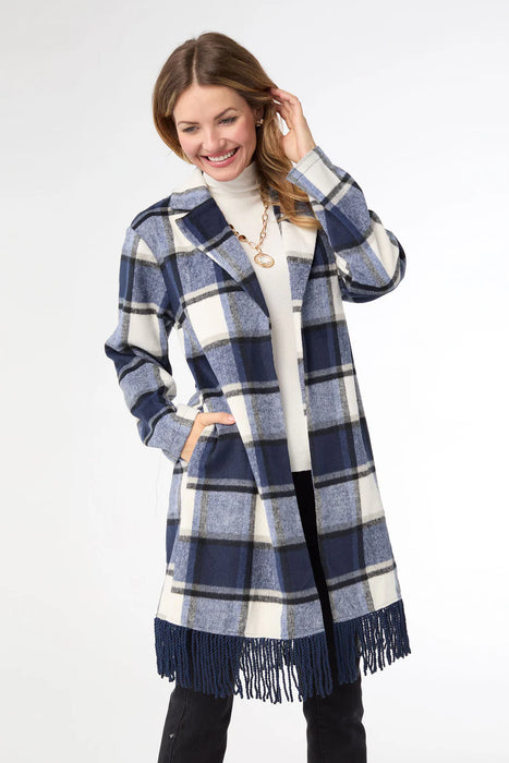 Devon Navy Plaid Open Front Shacket