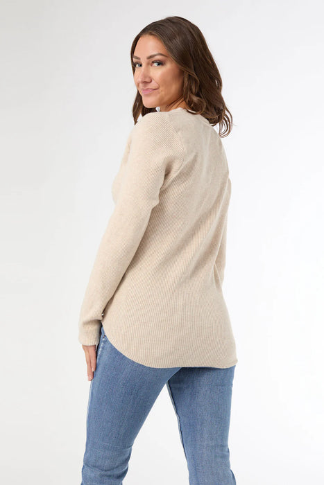 Kym Soft Henley Top - Taupe Heather