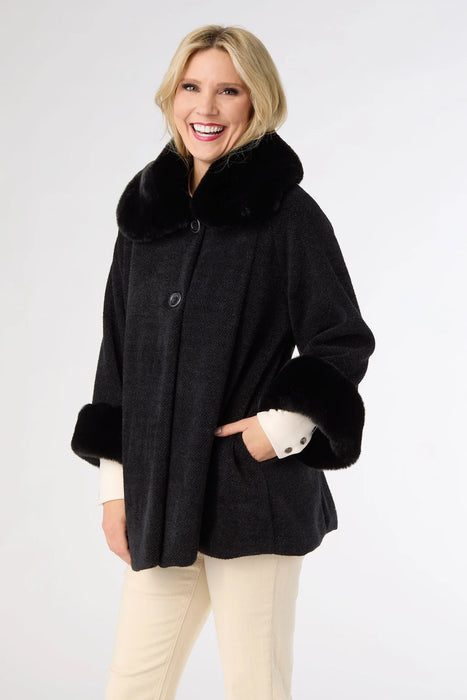 Janara 3/4 Sleeve Button Wrap - Black