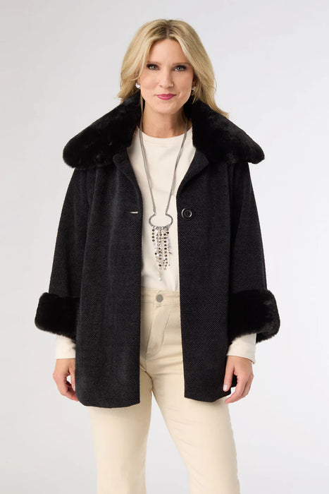 Janara 3/4 Sleeve Button Wrap - Black