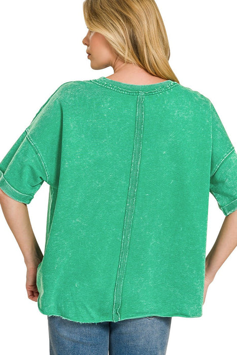 Ash Mocha French Terry Acid Washed Exposed Seam T-shirt OVERSIZED