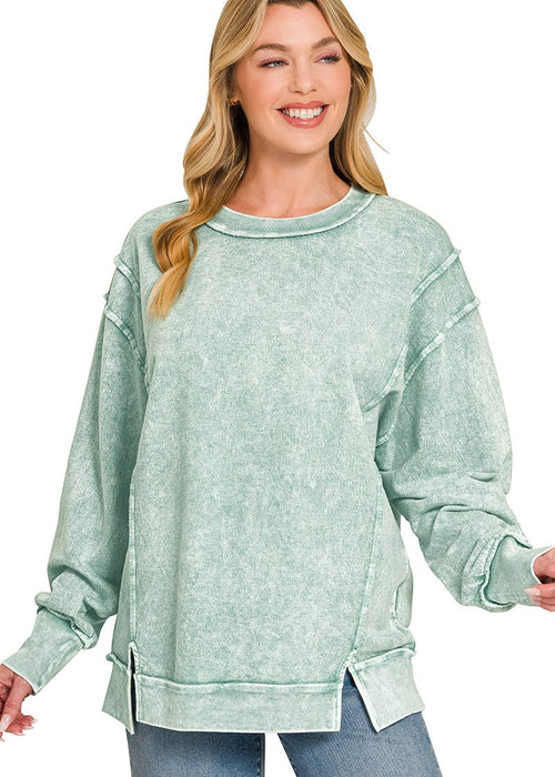 Green Halo Washed French Terry Exposed Seam Sweatshirt