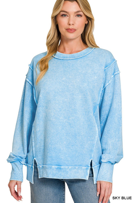 Blue Halo Washed French Terry Exposed Seam Sweatshirt