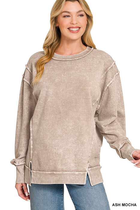 Ash Mocha Halo Washed French Terry Exposed Seam Sweatshirt