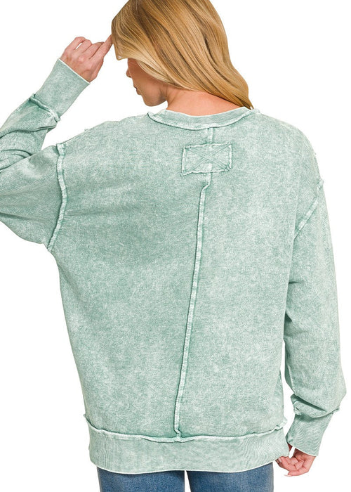 Blue Halo Washed French Terry Exposed Seam Sweatshirt