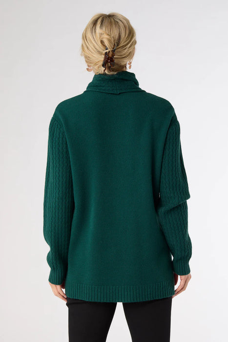 Teal Heavenly-Luxe Cowl Neck Cable Sweater with Pockets