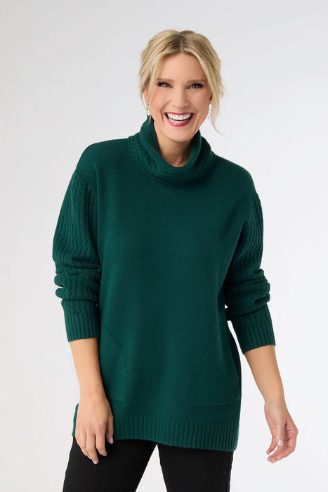 Teal Heavenly-Luxe Cowl Neck Cable Sweater with Pockets