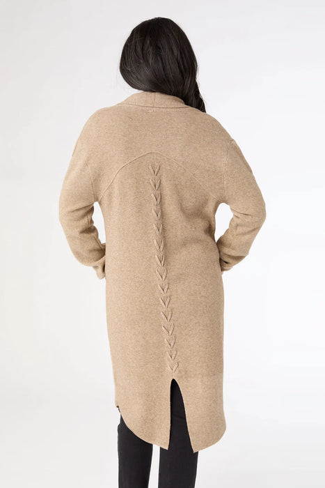 Heavenly-Luxe Long Cardigan with Lattice Back - Heather Beige