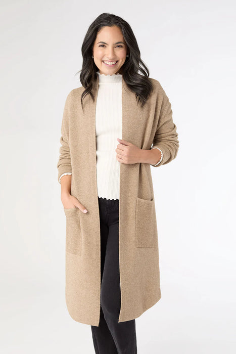 Heavenly-Luxe Long Cardigan with Lattice Back - Heather Beige