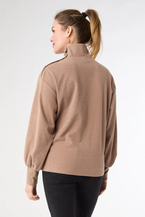 Audrina Super Soft Top with Button Detail - Mushroom Heather