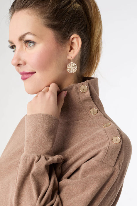 Audrina Super Soft Top with Button Detail - Mushroom Heather