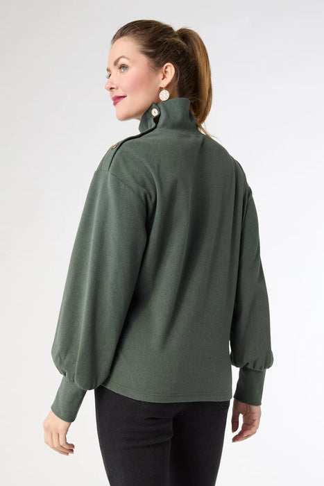 Audrina Super Soft Top with Button Detail - Green Heather