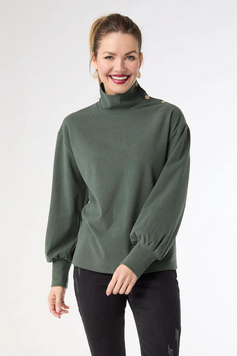 Audrina Super Soft Top with Button Detail - Green Heather