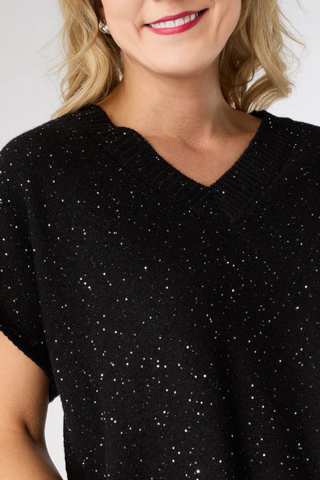 Janece Sparkle V-Neck Cap Sleeve Sweater