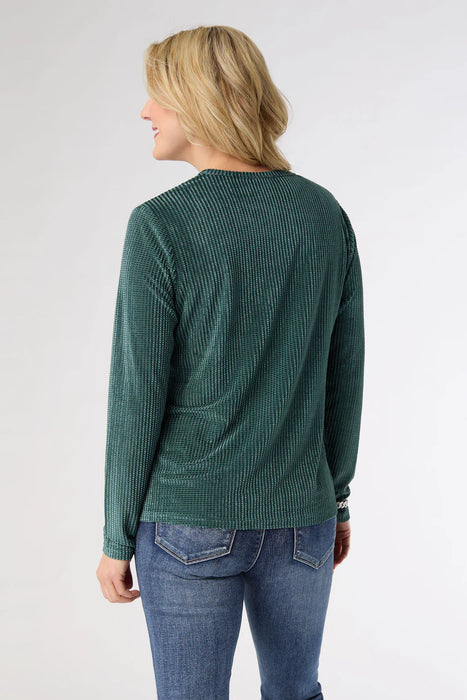 Delanie Crew Neck Textured Top - Blue Surf