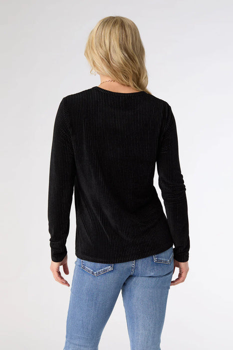 Delanie Crew Neck Textured Top - Black