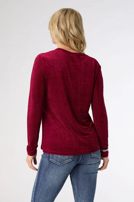 Delanie Crew Neck Textured Top - Wine