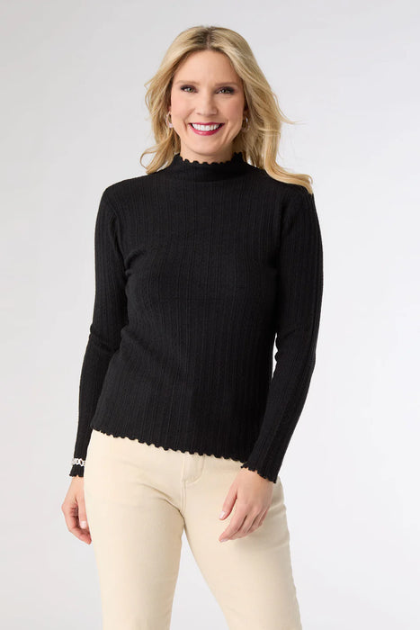 Avalee Funnel Neck Cable Knit Sweater - Black