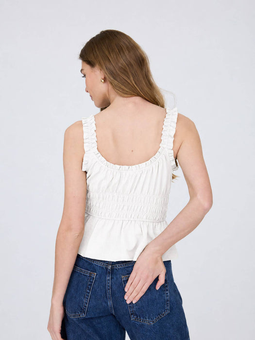 Ivory Ruffled Front Tie Shirred Waist Tank Top