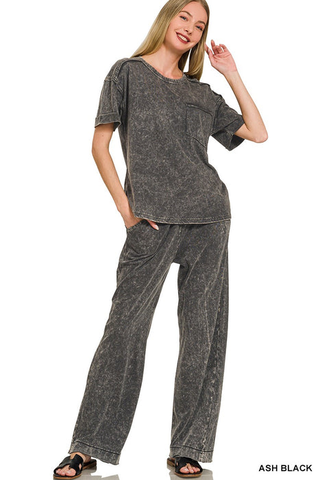 Black Acid Washed Exposed Seam Top or Pants