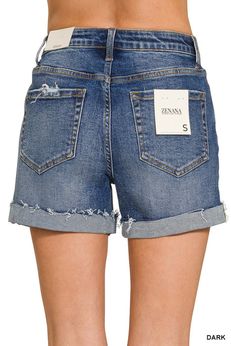 Distressed Cuffed Raw Hem Denim Shorts