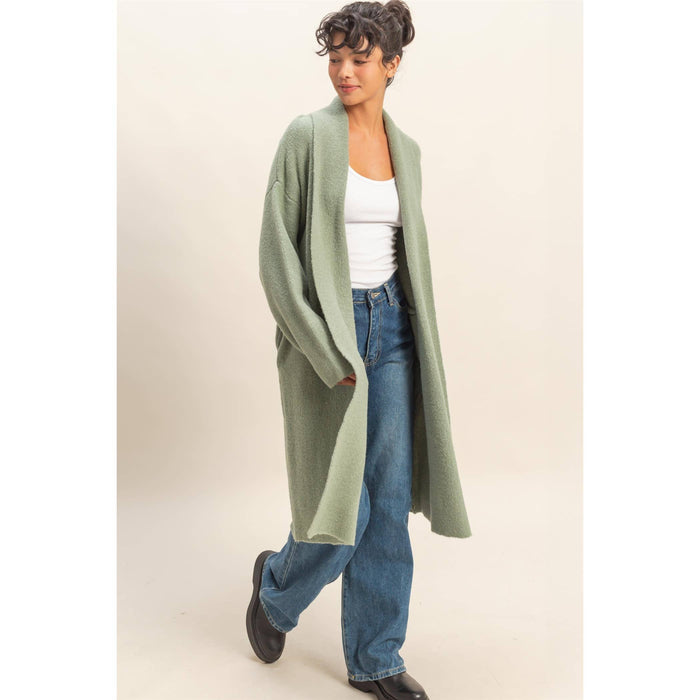 Sage Longline Open Front Duster Sweater