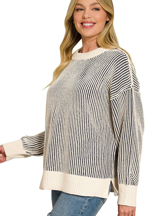 Navy Two Tone Crewneck Sweater