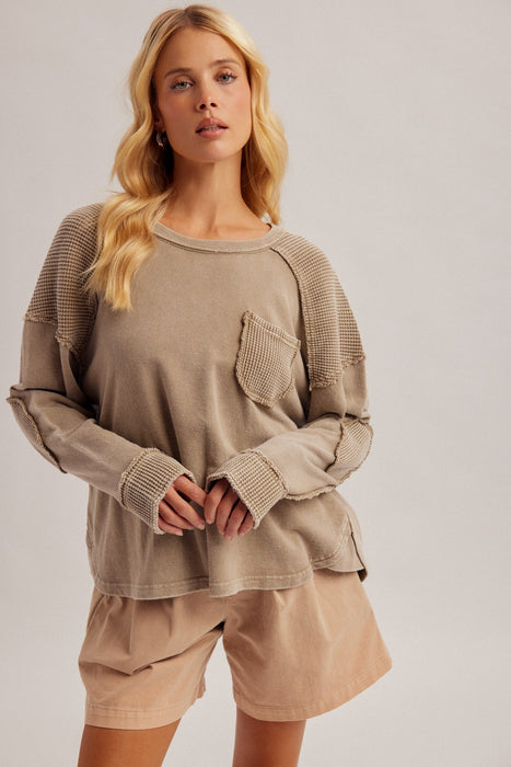 Mineral Washed Waffle Fabric Mixed Terry Top