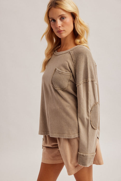 Mineral Washed Waffle Fabric Mixed Terry Top