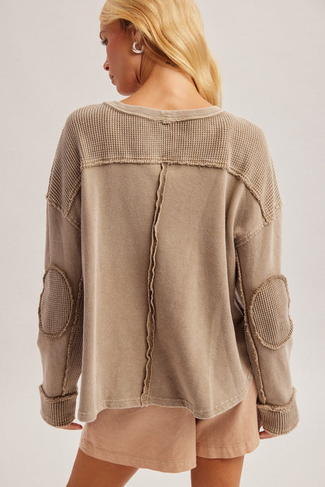 Mineral Washed Waffle Fabric Mixed Terry Top