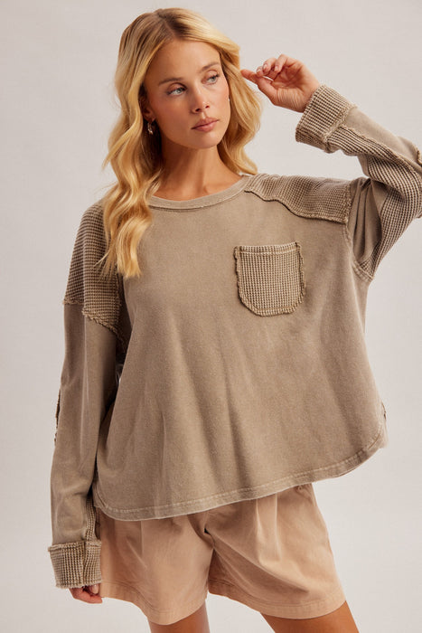Mineral Washed Waffle Fabric Mixed Terry Top