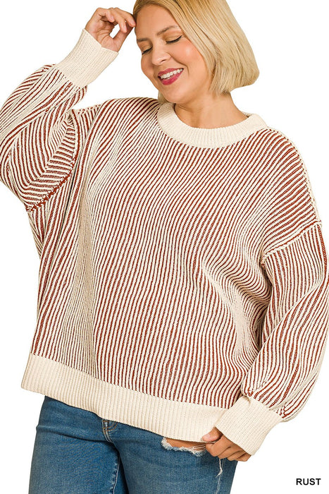 PLUS Rust Two Tone Crewneck Sweater