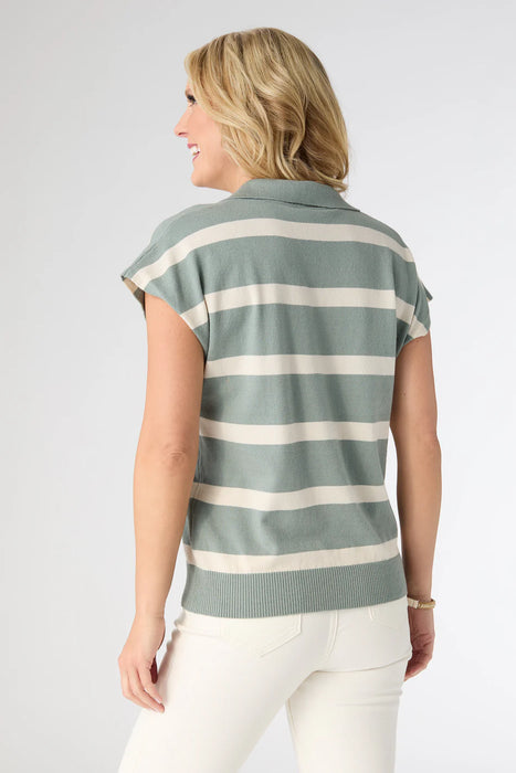Heavenly-Luxe Lightweight Short Sleeve V-Neck Striped Sweater