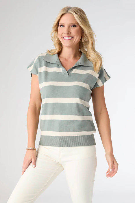 Heavenly-Luxe Lightweight Short Sleeve V-Neck Striped Sweater