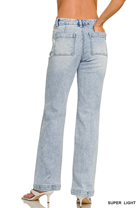 Straight Leg Pintuck Denim Pants