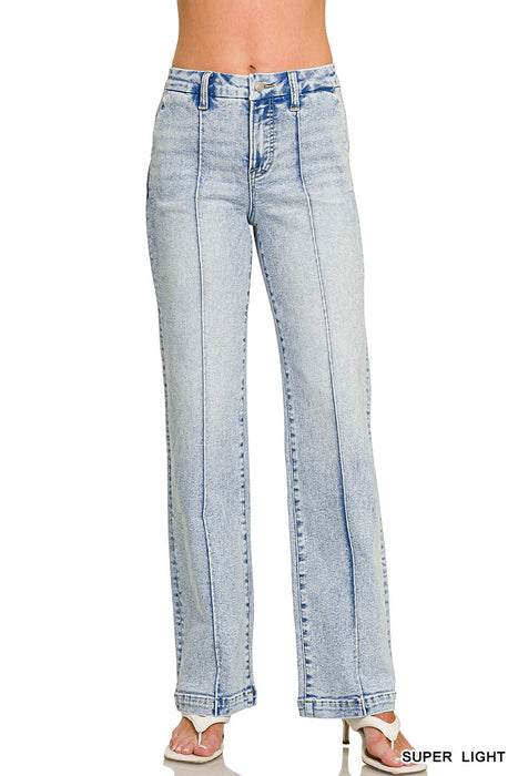 Straight Leg Pintuck Denim Pants